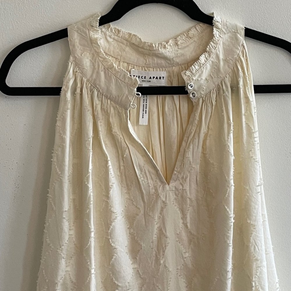 NWT Apiece Apart Nissi Tiered Peplum Top Cream Sleeveless Ruffle Neck M - Picture 5 of 6
